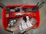 Tool tote w/contents, hardware, rubber hose.