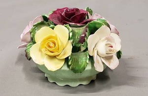 lot 7 image: 3 Diameter Hand Modelled Bone China Rose Posey
