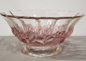 lot 10 image: 10 Pink Pedestal Glass Bowl w Embossed Fruit Relief