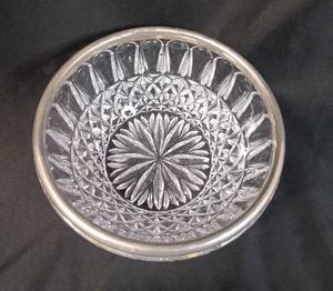 lot 25 image: Vintage Crystal Bowl Silver Plated Rim 8 Diameter