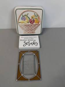 lot 35 image: Home Decor - Ceramic Fruit Basket Jello Mold, Stained Glass, Nurses Plaque