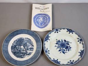 lot 74 image: Blue & White China 9 plates & The Blue Willowware Book