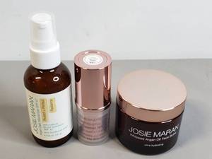 lot 114 image: New in Package Josie Maran Skincare 2fl.oz. Argan Daily Moisturizer SPF 47, Argan Color Stick Color Happy, 1.7 oz Whipped Argan Oil Face Butter