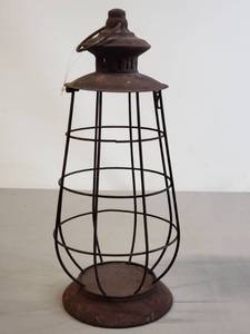 lot 128 image: Approx 14 Tall Wire Rustic Finish Lantern Decor