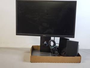 lot 146 image: Dell Monitor w Adjustable Stand, Pair of Speakers & HDMI Cord - Works