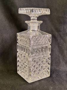 lot 193 image: Vintage Cut Glass Square Crystal Decanter with Matching Stopper Fine Quality