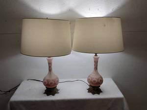 lot 226 image: Pair of Vintage Pink Glass Lamps
