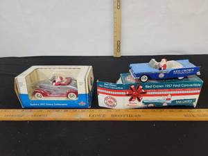 lot 201 image: Santas 1937 Chevy Collectable and a Red Crown 1957 Ford Convertible