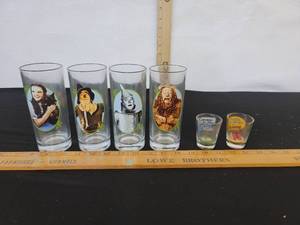 lot 231 image: Wizard Of Oz Set of 4 Glasses and 2- Shot Glasses