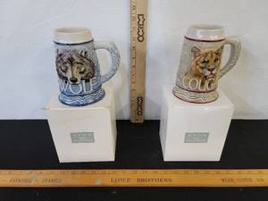 lot 339 image: Tom OBriens Cougar Beer Stein And Wolf Beer Stein