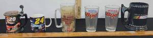 lot 466 image: Tony Stewart Stein, Jeff Gordon Coffee Mug, NASCAR Winston Cup Series Plastic Beer Mug, 2-Bud Drinking Glasses and NASCAR Mug