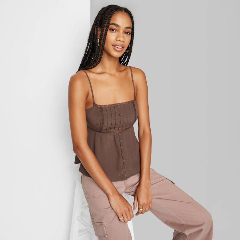Women's Lace Trim Babydoll Cami - Wild Fableâ„¢ Brown XXS | GREAT