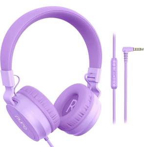 lot 91618 image: Puro Sound Labs PuroBasic Volume Limiting Wired Headphones for Kids, Foldable & Adjustable Headband wMicrophone, Compatible with Smartphones, Tablets and PC�s -Purple