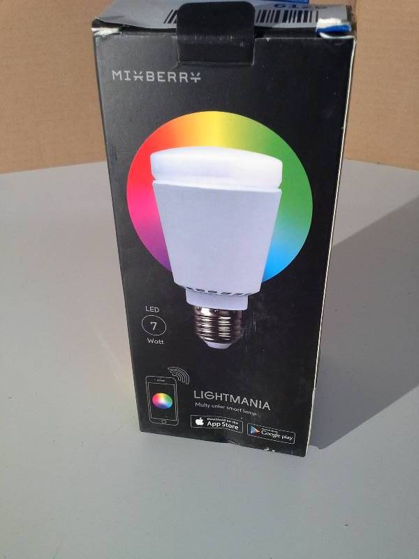 lot 6126 image: Bluetooth Smart LED Light Bulb by Mixberry - E27 Medium Base - 16 Million Dimmable Colors - Features SleepWake & Party Modes - Control with your Apple iPhone, iPad or Android Tablet or Smartphone