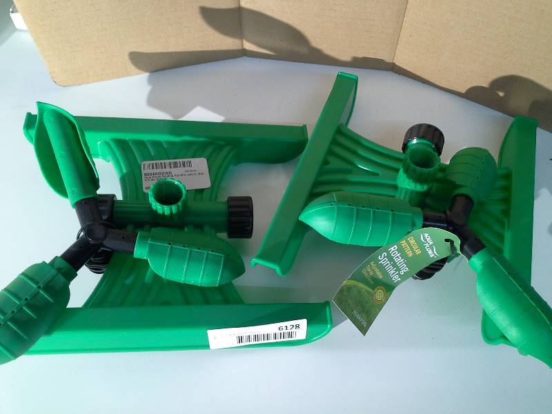 lot 6128 image: Aqua Plumb Rotating Sprinkler with 3-Arm Circular Pattern - 2 sprinklers