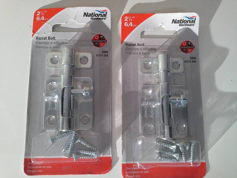 lot 6154 image: National Hardware V834 2-12 Zinc Plated Barrel Bolts - 2 packs