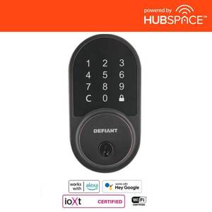 lot 1768 image: Defiant Round Aged Bronze Smart Wi-Fi Deadbolt Powered by Hubspace