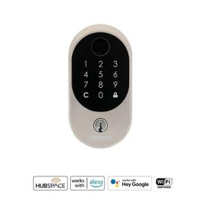 lot 1785 image: Defiant Hubspace Satin Nickel Round Biometric Fingerprint Electronic Touchpad Deadbolt