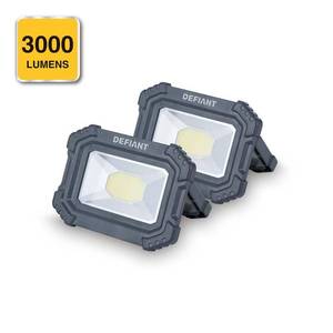 lot 2935 image: Defiant 3000 Lumens Rechargeable Magnetic Utility Light With Power Bank (2-Pack ), Black