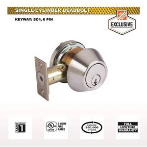 lot 2953 image: Universal Hardware Industrial Duty Commercial Single Cylinder Deadbolt, UL 3-Hr Fire ANSI Grade 1, Satin Chrome Finish