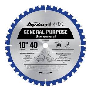 lot 2963 image: Avanti Pro 10 in. Dia. x 58 in. General Purpose Carbide Tipped Circular Saw Blade 40 teeth 1 pk