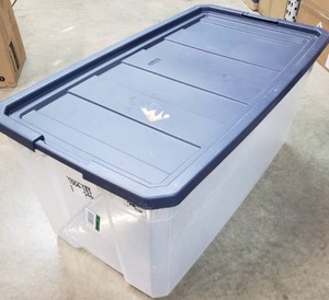 lot 3116 image: Sterilite 50 Gal. Stacker Box (1 latch missing)