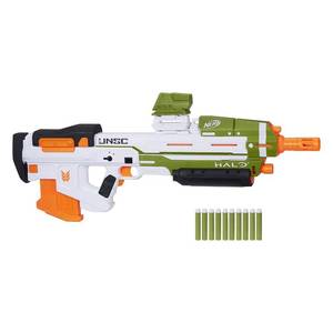 lot 1711 image: NERF Halo MA40 Motorized Dart Blaster - Includes Removable 10-Dart Clip, 10 Official Elite Darts, and Attachable Rail Riser