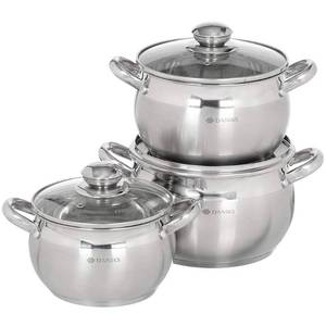 lot 1713 image: Daniks Classic Stainless Steel Kitchen Induction Pot Cookware Set  6-Piece  Dishwasher Safe Pots with Lid  2 Quart  3 Quart  4 Quart  Measuring Scale  Silver