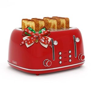 lot 1725 image: Toaster 4 Slice, Retro Stainless Toaster with 6 Bread Shade Settings,1.5Wide Slots Toaster with CancelDefrostReheat Functions,Dual Independent Control Panel, Removal Crumb Tray (Red)