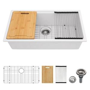 lot 1736 image: Lordear Composite Kitchen Sink Undermount 32 Inch Granite Kitchen Sink Quartz Granite Composite White Deep Single Bowl Workstation Undermount Kitchen Quartz Sinks Retail&nbsp$379.00