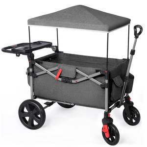 lot 1759 image: EVER ADVANCED Foldable Wagons for Two Kids & Cargo, Collapsible Folding Wagon Stroller with Adjustable Handle Bar,Removable Canopy with 5-Point Harness,Black