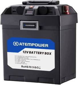 lot 1760 image: ATEM POWER Battery Box 12V - with USBDC PortCIG SocketAnderson PlugVoltage Indicator for RV Camper Marine,Portable with Handle Hassle(Battery Not Include)
