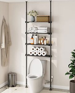 lot 1763 image: ALLZONE Over The Toilet Storage Cabinet, 4 Tier Adjustable Metal Bathroom Organizer  Shelves, Fit Most Showers, 92 to 116 Inch, Black