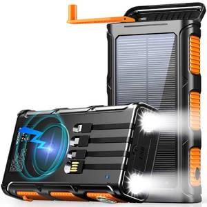 lot 2884 image: GOODaaa Power Bank Wireless Charger 45800mAh Built in Hand Crank and 4 Cables 15W Fast Charging Power Bank 7 Outputs & 4 Inputs Solar Portable Charger, SOSStrobeStrong Flashlights, Compass