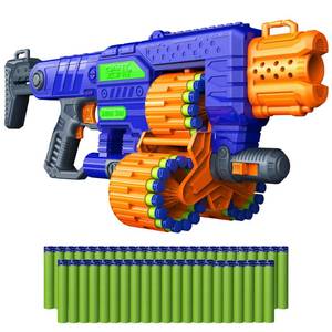 lot 2892 image: DART ZONE Savage Spin Semi-Auto Foam Dart Blaster 45-Dart Triple-Drum Motorized Foam NERF Dart Compatible Soft Bullet Toy Gun for Kids w. 90 Darts AKA Adventure Force Gun 80 ft Range