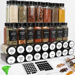 lot 2894 image: Empty Spice Jars with Labels 4oz 48Pack, AuroTrends Spice Containers with Labels- 4 oz Seasoning Containers with Preprinted Spice LabelsFunnelMarker for Pantry Organizers and Storage (4fl.oz)