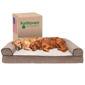 lot 2897 image: Furhaven Orthopedic Dog Bed for Large Dogs w Removable Bolsters & Washable Cover, For Dogs Up to 125 lbs - Sherpa & Chenille Sofa - Cream, Jumbo PlusXXL