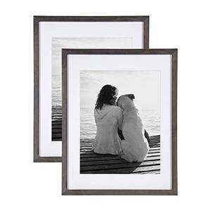 lot 2899 image: DesignOvation Gallery Wood Photo Frame Set for Customizable Wall Display, Charcoal Gray 14x18 matted to 11x14, Pack of 2