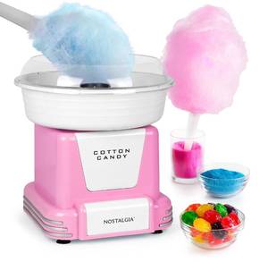 lot 2901 image: Nostalgia Cotton Candy Machine - Retro Cotton Candy Machine for Kids with 2 Reusable Cones, 1 Sugar Scoop, and 1 Extractor Head �� Pink