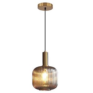 lot 2909 image: BOKT Modern 1-Light Gold Globe Pendant Light Mid Century Smoke Gray Ceiling Pendant Lighting Glass Ball Round Pendant Lamp Single Brushed Brass Pendant Light Fixture Kitchen Island (Smoke Gray)