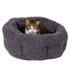 lot 2915 image: Furhaven 20 Round Self-Warming Pet Bed for Indoor Cats & Small Dogs, 100% Washable, For Pets Up to 20 lbs - Hi Lo Snuggle Terry Cuddler - Charcoal Gray, Small