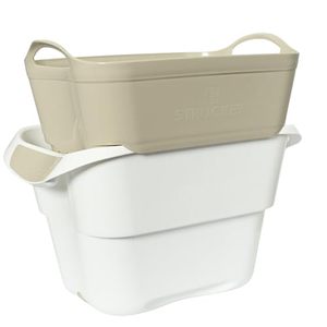 lot 2917 image: Strucket Strainer & Bucket with Drain 5 Gallon Bucket with Interlocking, Removable Strainer. Portable Clothes Washer, Dry Pail for Cloth Diapers, & More. Multi Use Helper, Baby Care Essentials (Sand)