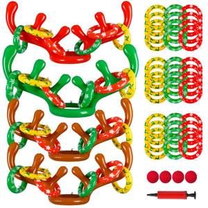 lot 3108 image: Max Fun 2Pack Inflatable Reindeer Antler Ring Toss Indoor Outdoor Christmas Party Games Hat for Xmas Holiday Party Supplies Favors, 2 Anlters & 12Rings