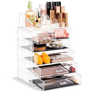 lot 3112 image: Sorbus Clear Cosmetic Makeup Organizer - Make Up & Jewelry Storage, Case & Display - Spacious Design - Great Holder for Dresser, Bathroom, Vanity & Countertop (4 Large, 2 Small Drawers)