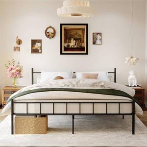 lot 3115 image: DIIYIV 14 Inch Queen Size Bed Frame,Metal Platform Bed Frame-Mattress Foundation,Steel Slat Support,Under Bed Storage,No Box Spring Needed,Queen Bed Frame,Black