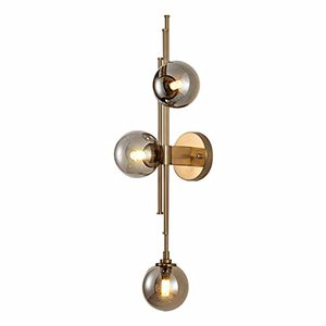 lot 3127 image: BOKT Mid Century Modern Indoor 3-Lights Globe Wall Sconce Postmodern Smoke Gray Glass Wall Lamp Brushed Brass Vertically Bathroom Vanity Light Gold Long Wall Sconce (Smoke Gray)