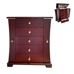 lot 3134 image: JEWLBOXER Jewelry Organizer Tower Style Wooden Jewelry Box with 4 Drawers and Large Mirror, Ring, Necklace, and Earring Organizer,brown,walnut