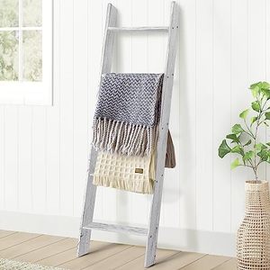 lot 3135 image: TEAKMAMA Blanket Ladder 4.5 Ft Blanket Rack, Decorative Blanket Ladder Farmhouse Blanket Holder, Wall Leaning Blanket Ladders for Living Room, Easy to Assemble - White