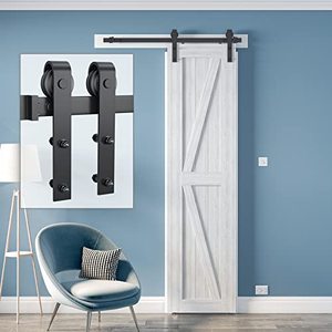 lot 3137 image: Genius Iron 4FT Barn Door Hardware kit, Barn Door Track, Sliding Door Hardware kit, for 28in Wide Sliding Door Panel, Easy Installation,Basic J