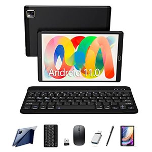 lot 3138 image: Tablet 10 Inch Android 11 2 in 1 Tablet with Keyboard 4GB RAM 64GB ROM 128GB Expansion, 13MP Camera, 5G WiFi, Bluetooth Mouse, Stylus, HD Display, 6000 mAh Battery, OTG, Google Certified (Black) Retail&nbsp$139.99
